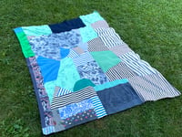Image 3 of blue green block sweatshirt freestyle patchwork warm  knit upcycled courtneycourtney blanket throw