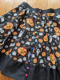 Image 3 of Pumpkin and Ghost Halloween Print Skirt (with pockets)