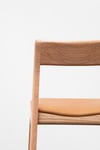 ROSE DINING CHAIR IN TASMANIAN OAK WITH AN UPHOLSTERED TAN LEATHER SEAT