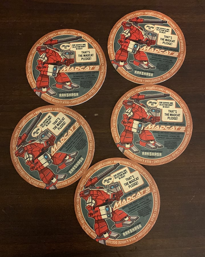 Image of 5 Madcat's garage drink coasters!