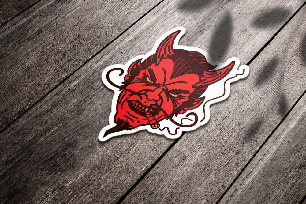Red Devil Smoking Sticker