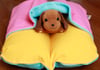 Colorful 80s Turquoise Pink Yellow Aqua Blue Bunbed Dachshund Dog Bed