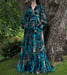Image of Teal Silk Velvet Burnout "Beverly" Dressing Gown w/ Crystal Button Cuffs