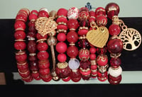 Image 1 of STACK BRACELETS W/GOLD EARRINGS RED