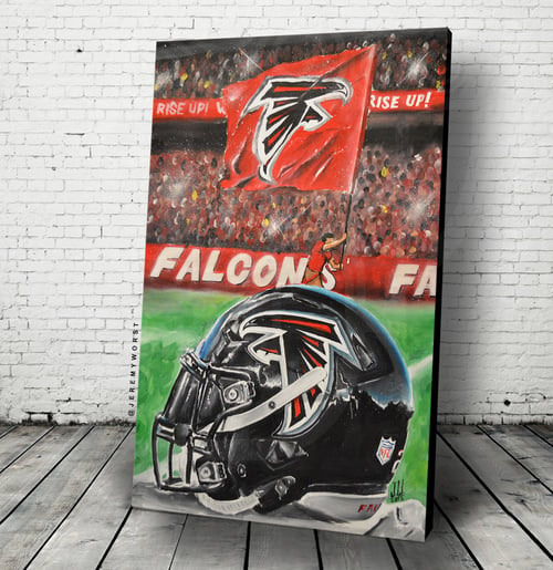 Image of JEREMY WORST Atlanta Falcons Rise up Painting Print Artwork helmet nfl football helmet player sports