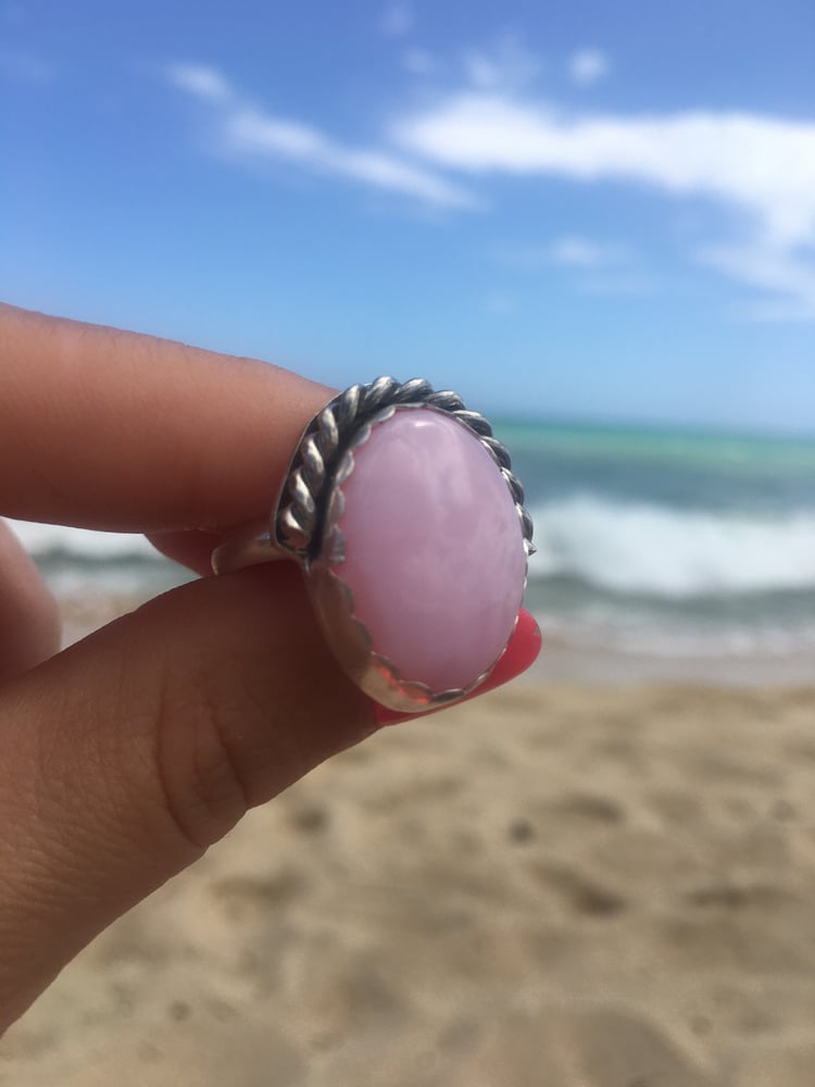 Image of Pink Opal & Braided Silver Ring