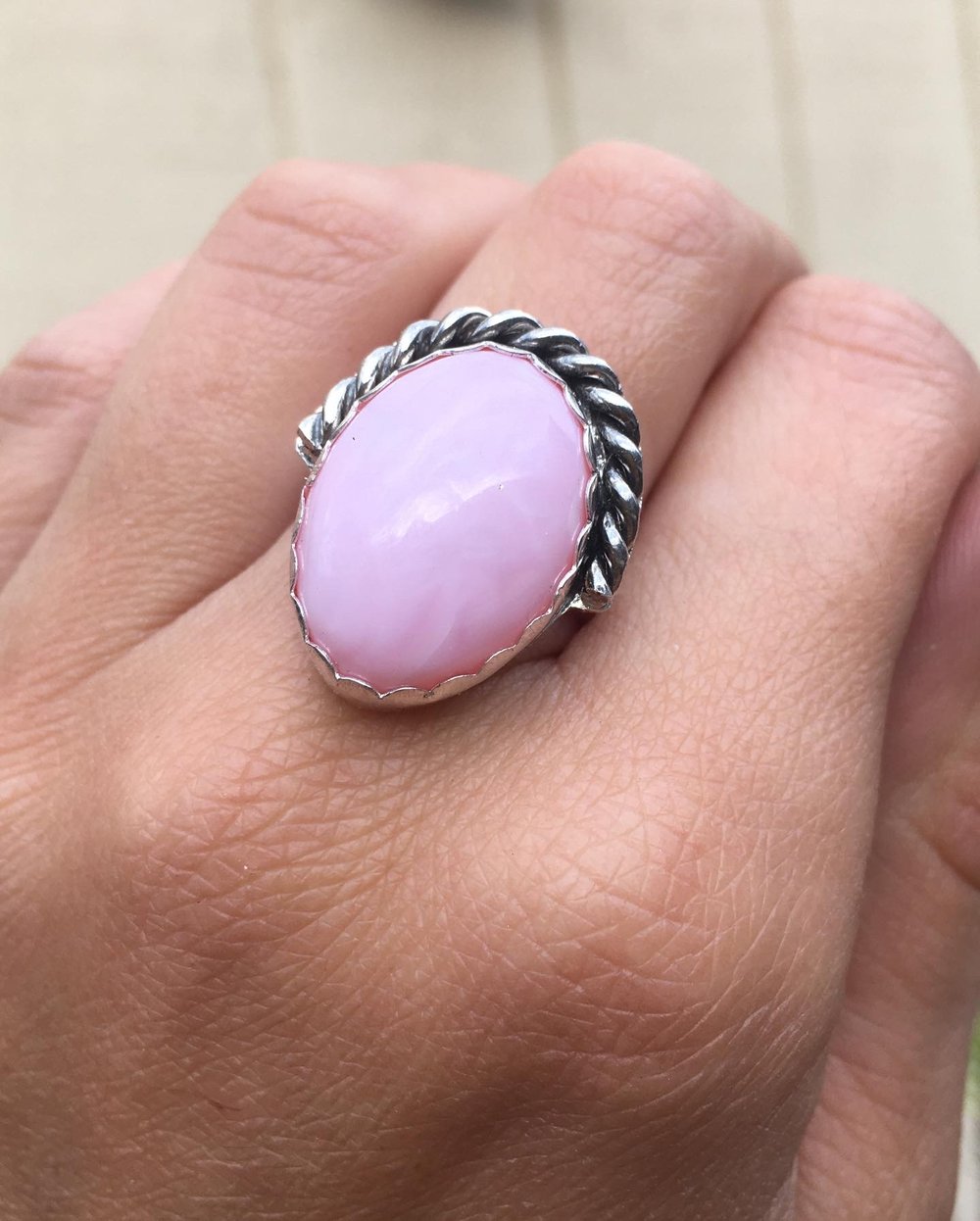 Image of Pink Opal & Braided Silver Ring