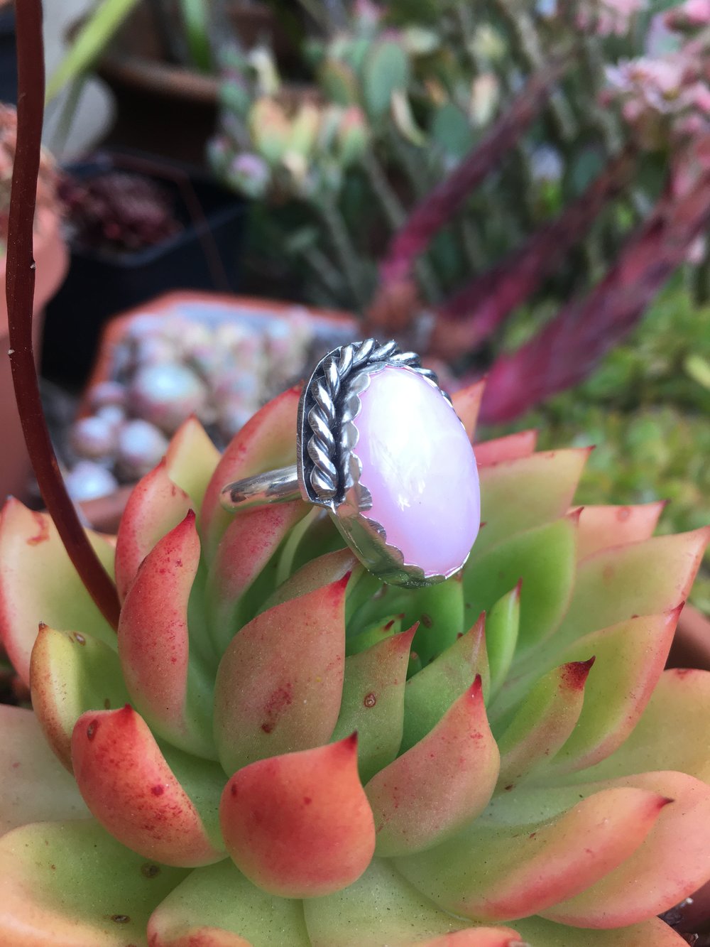 Image of Pink Opal & Braided Silver Ring