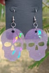 Holo purple skull dangle earrings hypoallergenic/nickle free