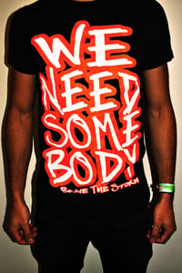 Image of Navy Blue/Orange "We Need Somebody" T-shirts