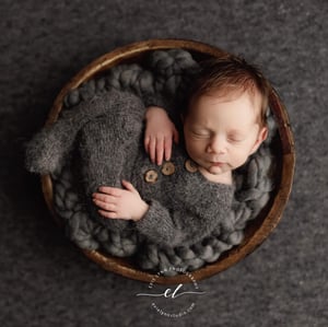 Image of Footed Romper and Bonnet Set - CHARCOAL