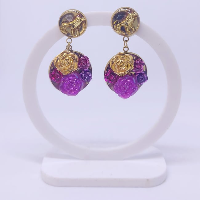 'pink lion' double dangle earrings | gold