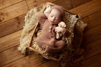 Image 1 of Footed Romper and Bonnet Set - WARM BROWN