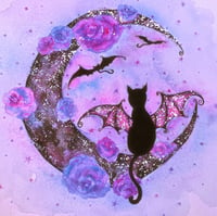 Image 1 of ‘Batty Cat’ Embellished Art Print