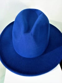 Image 1 of Blue Fedora with Yellow Bottom