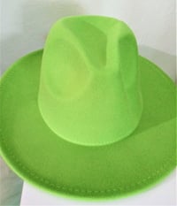 Image 1 of Lime Green Fedora with Red Bottom