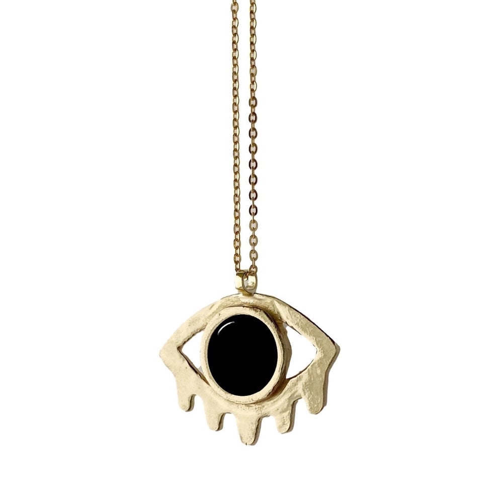 Image of Large Eye with Lashes Necklace with Black Onyx