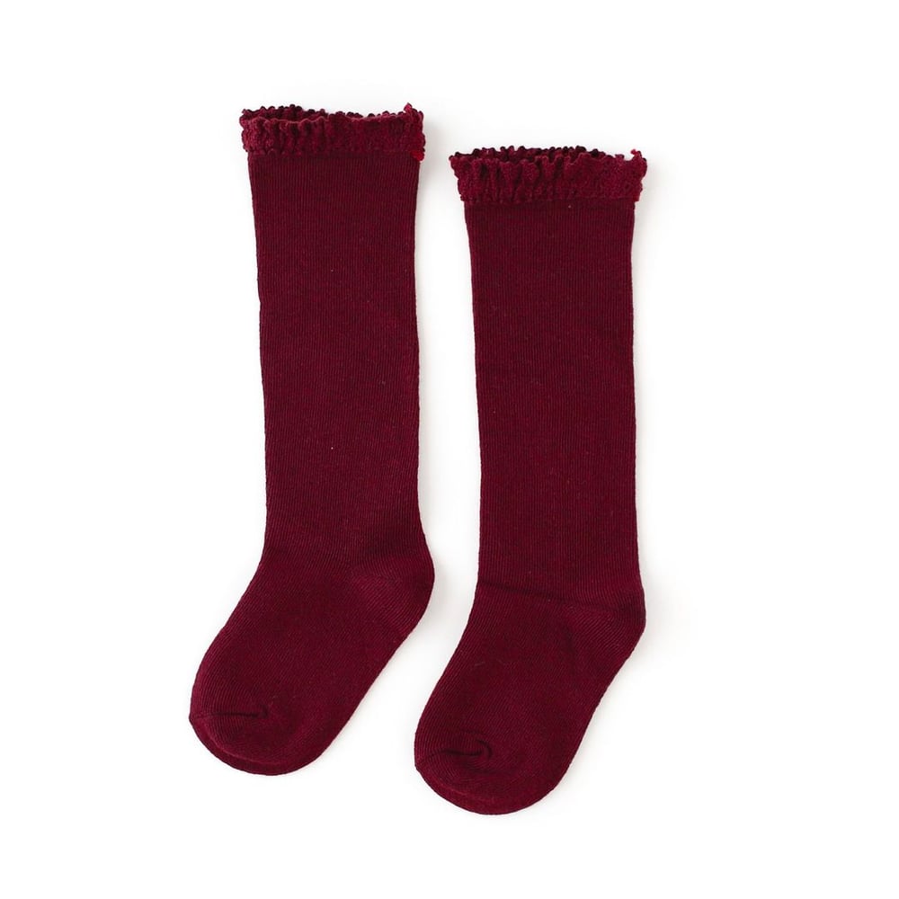 Image of Wine Lace Top Knee Highs