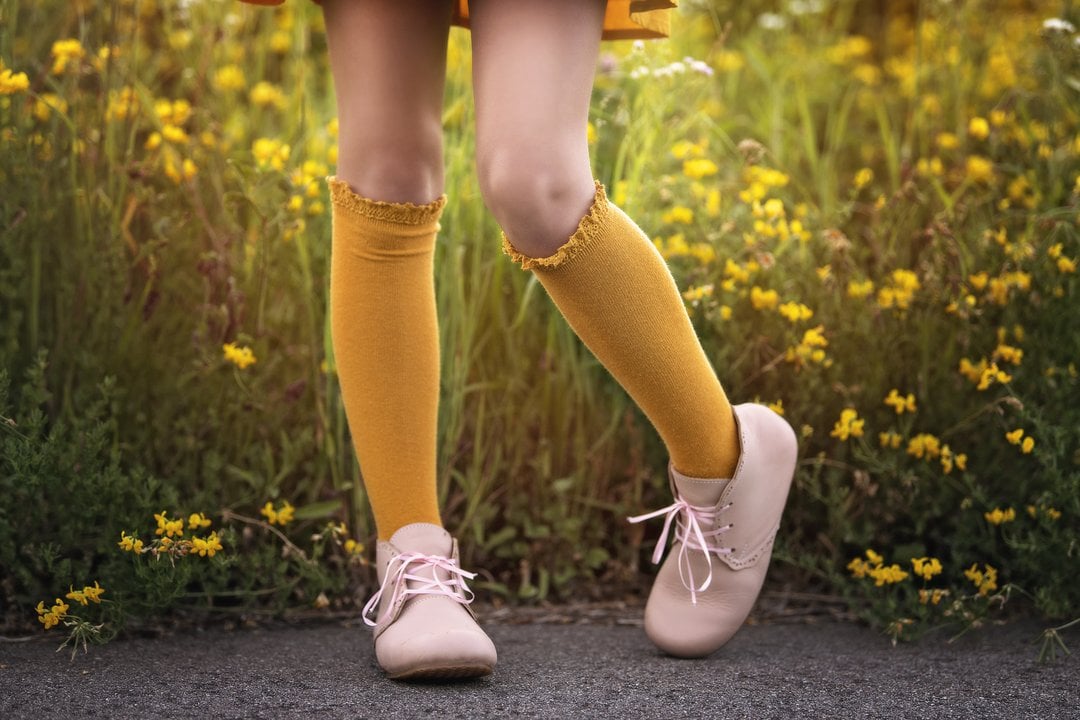 Image of Marigold Yellow Lace Top Knee Highs