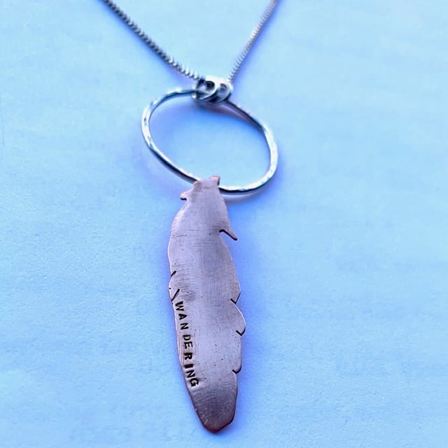 WANDERING: copper feather necklace with sterling bail