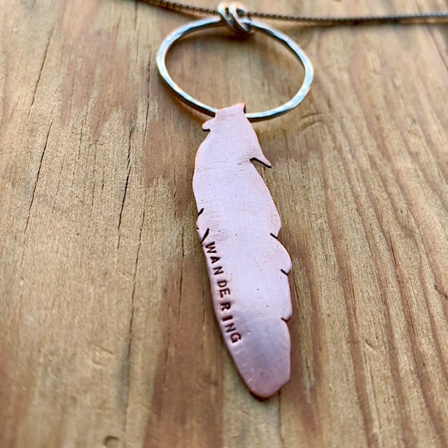 WANDERING: copper feather necklace with sterling bail