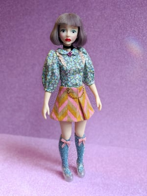 Image of Lounging Linda ~ Herringbone Mini Skirt Set for Blythe and Cherry