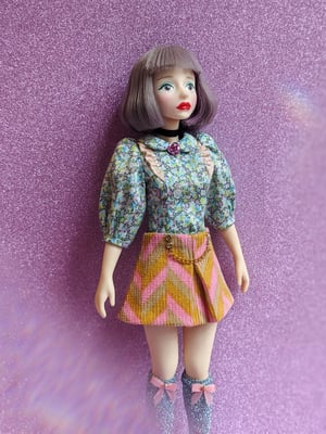 Image of Lounging Linda ~ Herringbone Mini Skirt Set for Blythe and Cherry