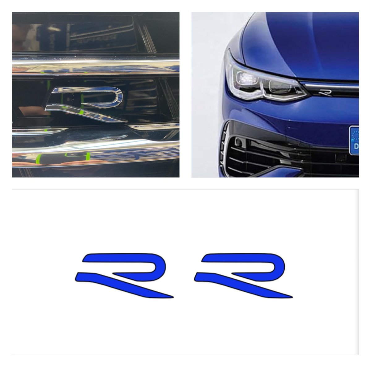 X2 ‘R’ badge overlays for Vw Golf R Mk8 / Tiguan R / T Roc R QsCustom
