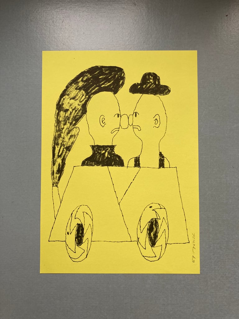 Riso prints on yellow paper