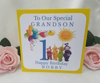 Image 1 of Personalised Teletubbies Birthday Card, Any age/relationship