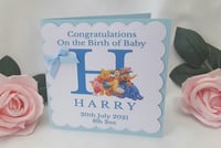 Image 1 of Personalised Winnie the Pooh New Baby Card, New Baby Boy Card, Baby Boy Winnie Pooh Card
