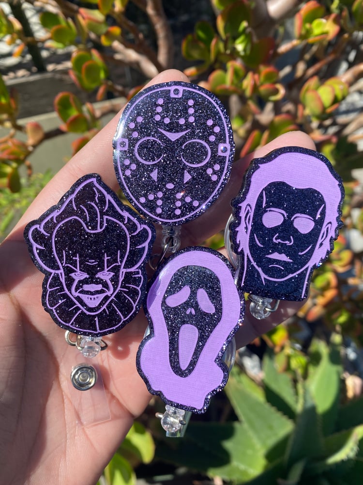 Image of Horror Dudes Resin Badge Reel - Pick Your Fave! 
