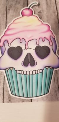 Image 3 of Pastel Skull Cupcake with Cherry Sticker