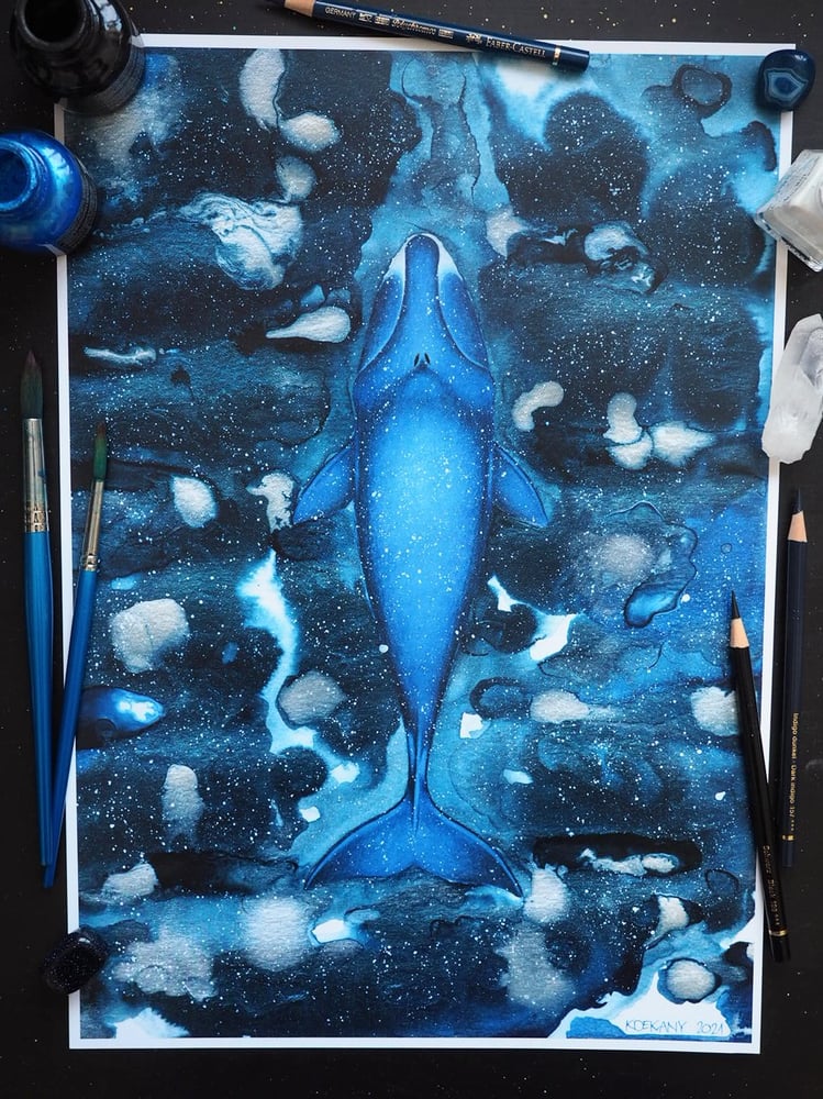 Image of Frozen Worlds Bowhead Whale Acrylic Ink Fine Art Print