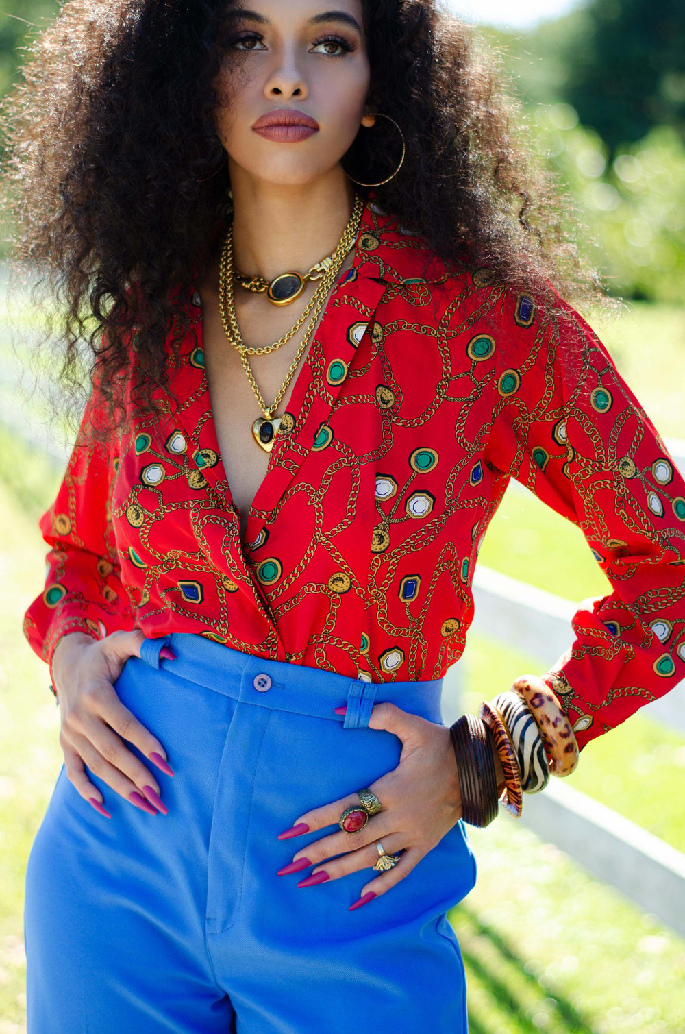 Image of Vintage Timaya Red Chains & Colorful Gems Blouse