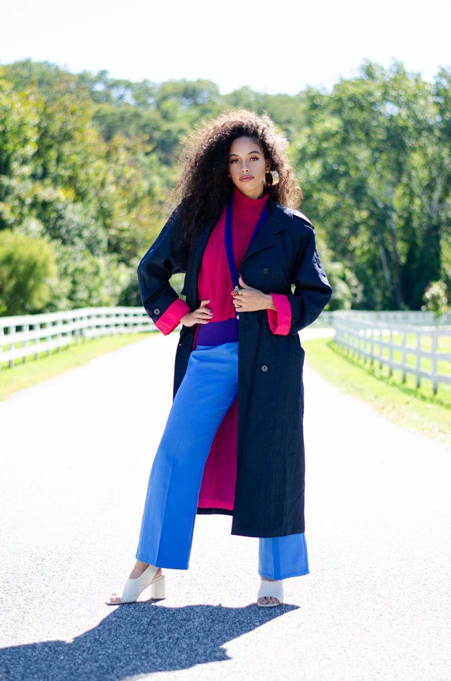 Image of Vintage Gallerie Navy Color Block Trench