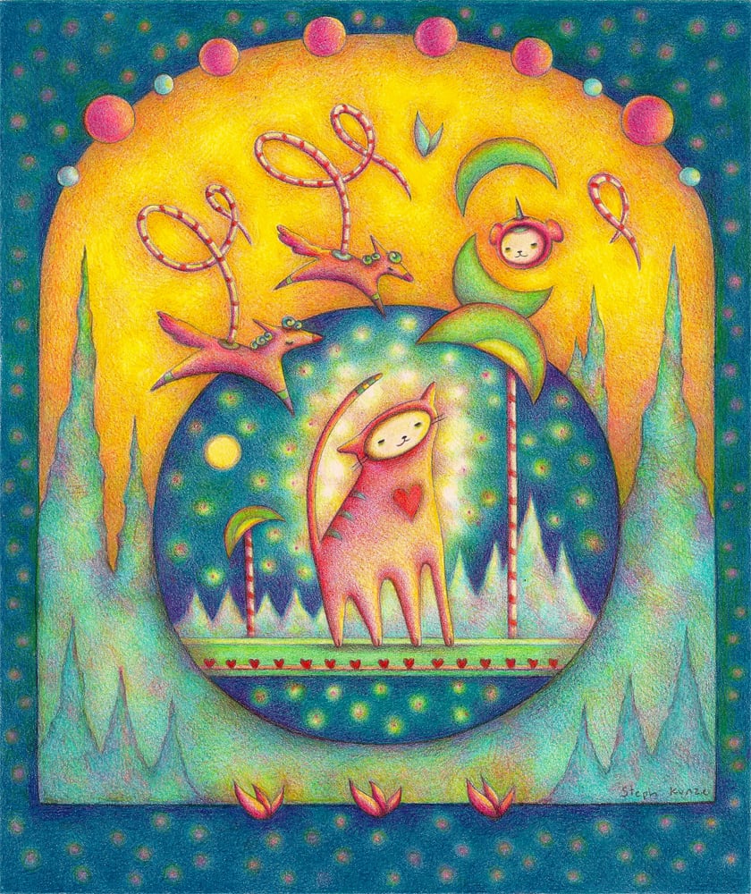 "Kitty Space Party" art print 