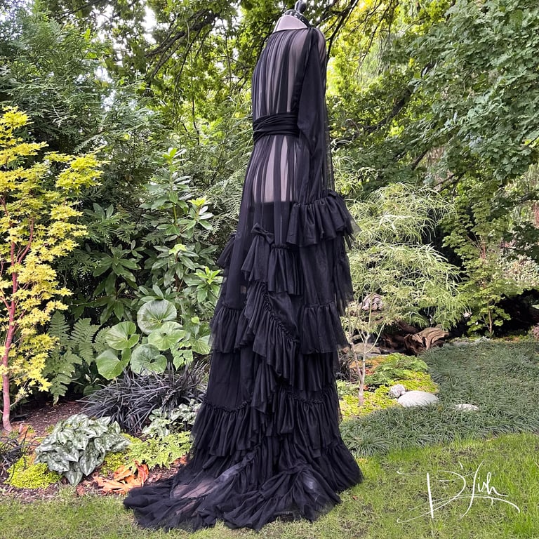 Black "Daphne" Sheer Dressing Gown PRE-ORDER Image 4