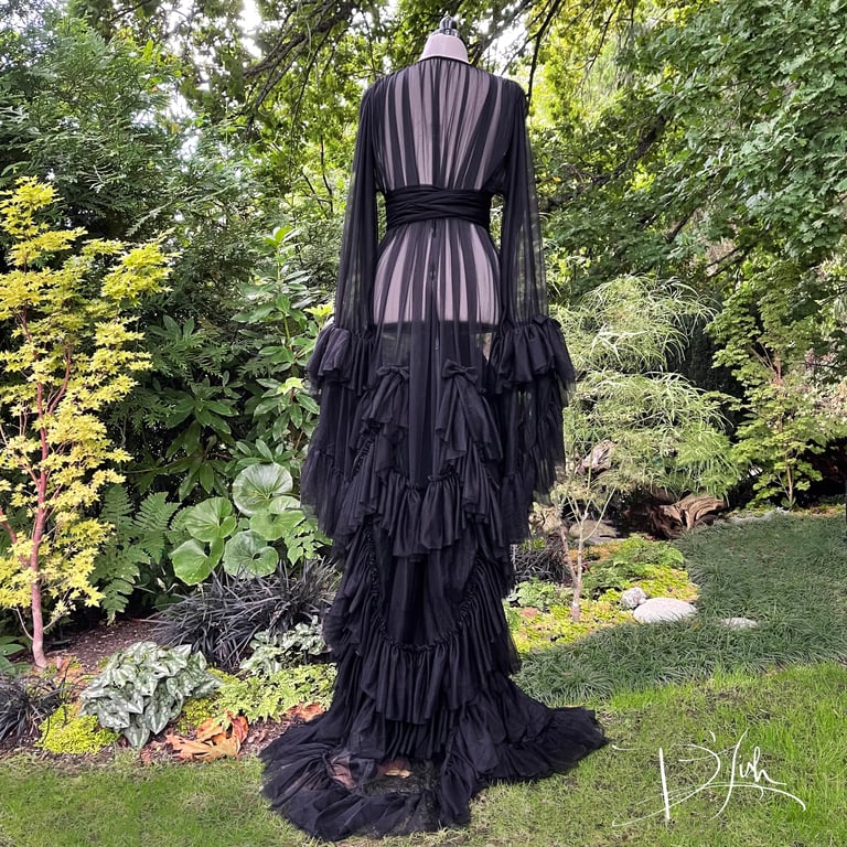 Black "Daphne" Sheer Dressing Gown PRE-ORDER Image 2
