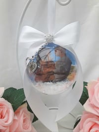 Image 1 of 8cm Beautiful Personalised Engagement Bauble,1st Christmas Engaged Ornament,Snow Filled Bauble,First