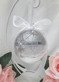 Image 2 of 8cm Beautiful Personalised Engagement Bauble,1st Christmas Engaged Ornament,Snow Filled Bauble,First
