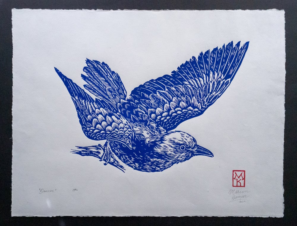 Blauracke Linoprint Blue