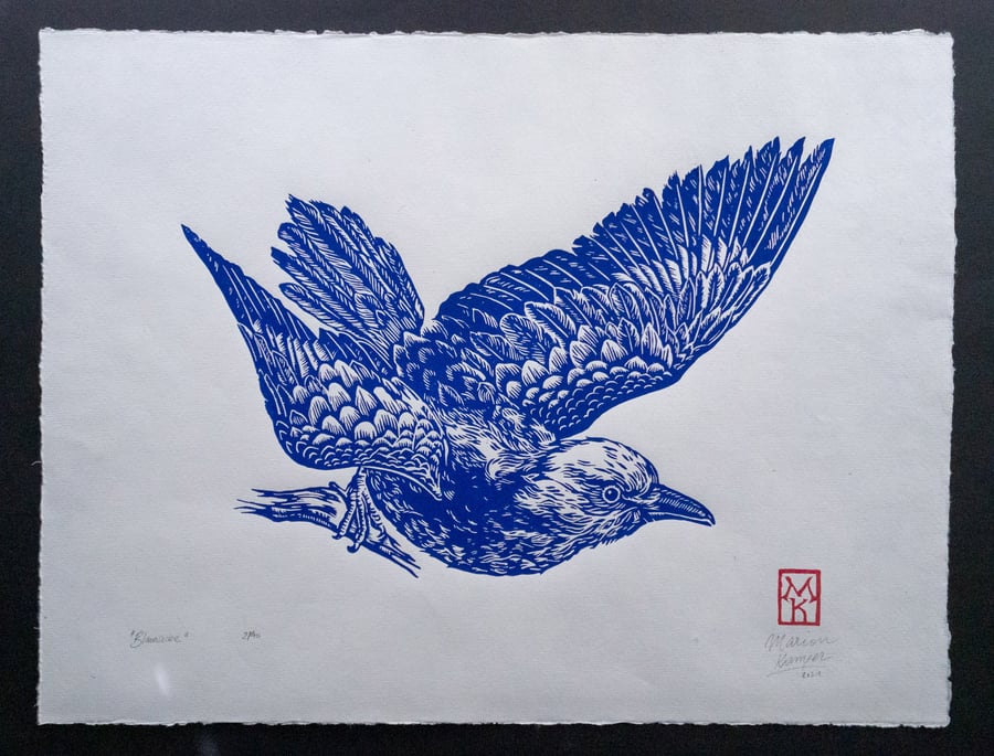 Image of Blauracke Linoprint Blue