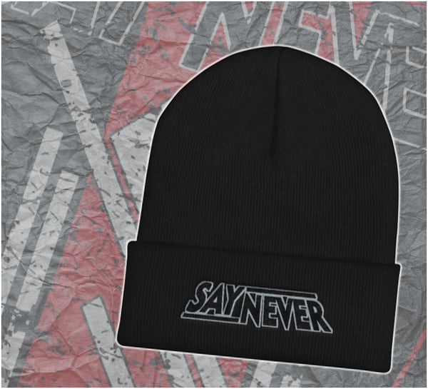 Image of "SAY NEVER LOGO" BLACK KNIT BEANIE 