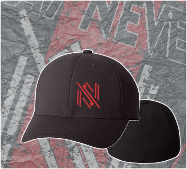 Image of "SAY NEVER ICON" FLEXFIT CLOSED-BACK FITTED CAP - BLACK CAP with RED ICON