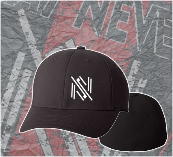 Image of "SAY NEVER ICON" FLEXFIT CLOSED-BACK FITTED CAP - BLACK CAP with WHITE ICON