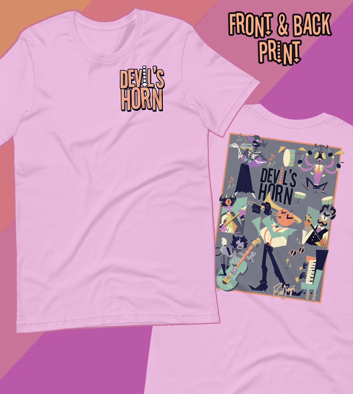 Image of DEVIL’S HORN DOUBLE PRINTED BAND TEES (GREY / LILAC)