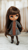 Blythe Pullip plaid and leather coat