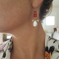 Image 5 of Red Coral & Pearl Earrings 