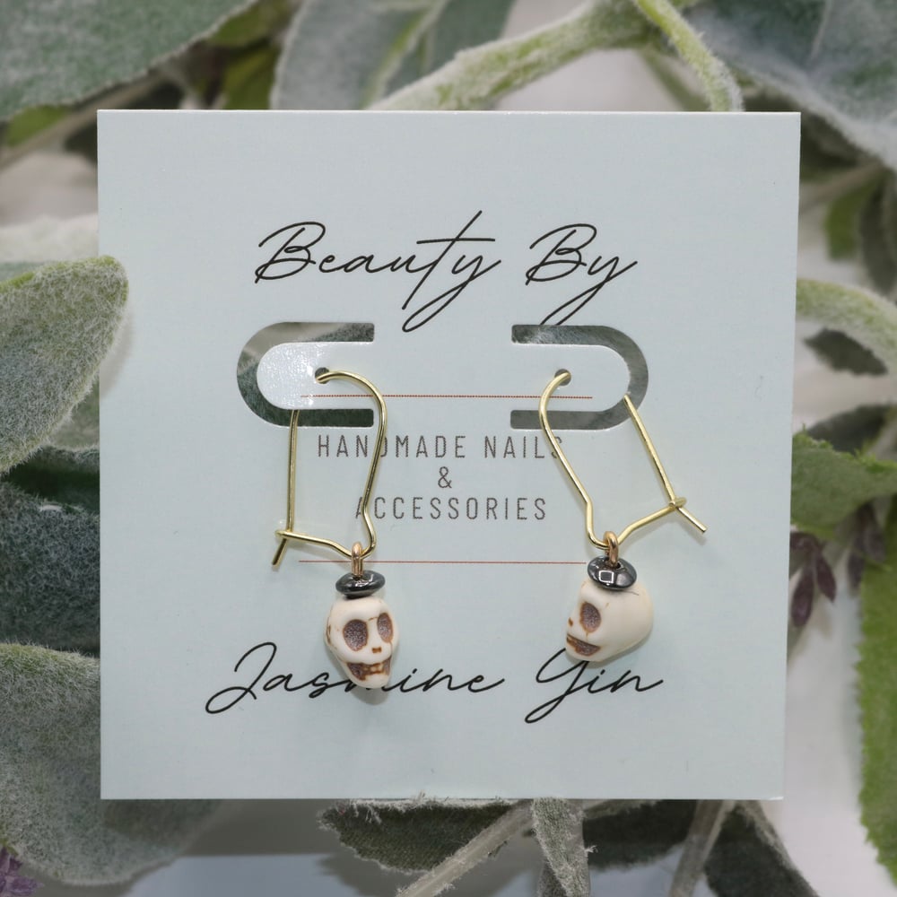 Image of Mini Skull x Hematite Hoops